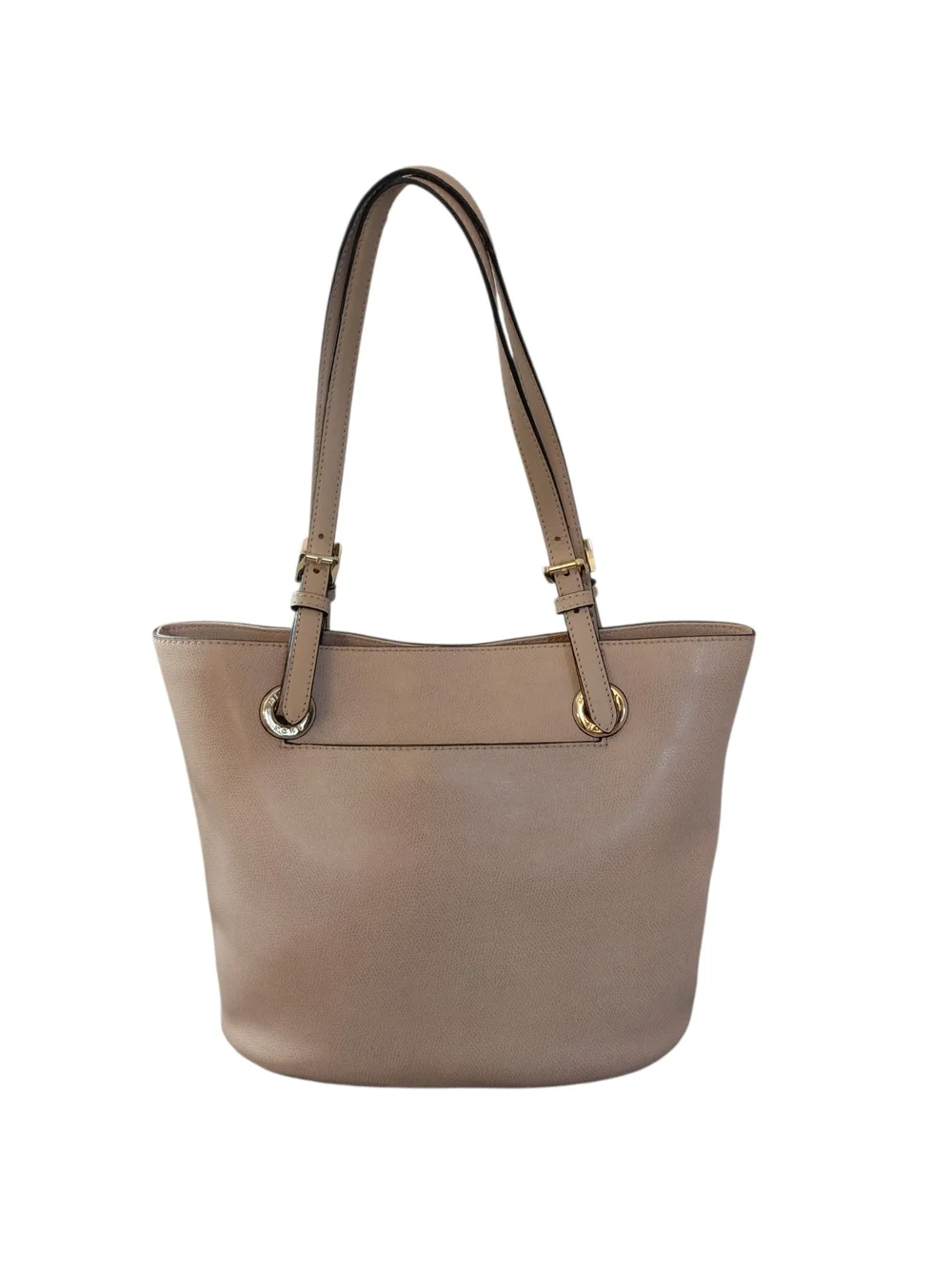 Michael Kors Peach Beige Leather Tote Shoulder Bag w Gold MK Charm